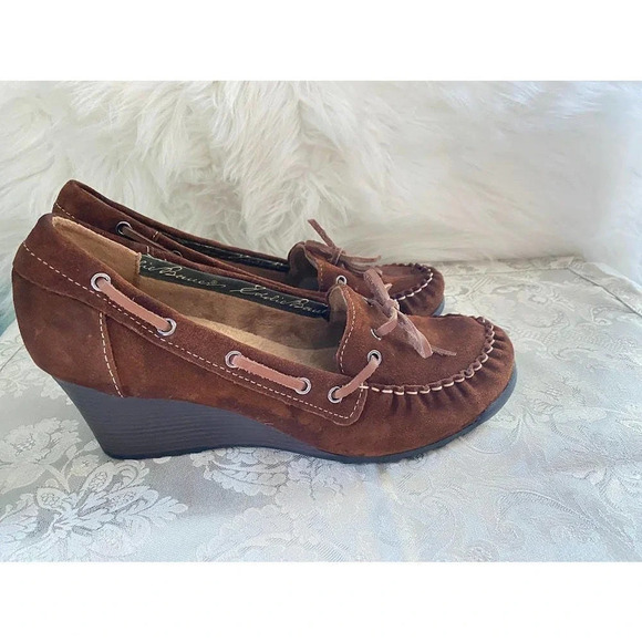 Eddie Bauer Wedge Heels Womens Size 11 Brown Leather Casual  Boho Slip On - Picture 2 of 13
